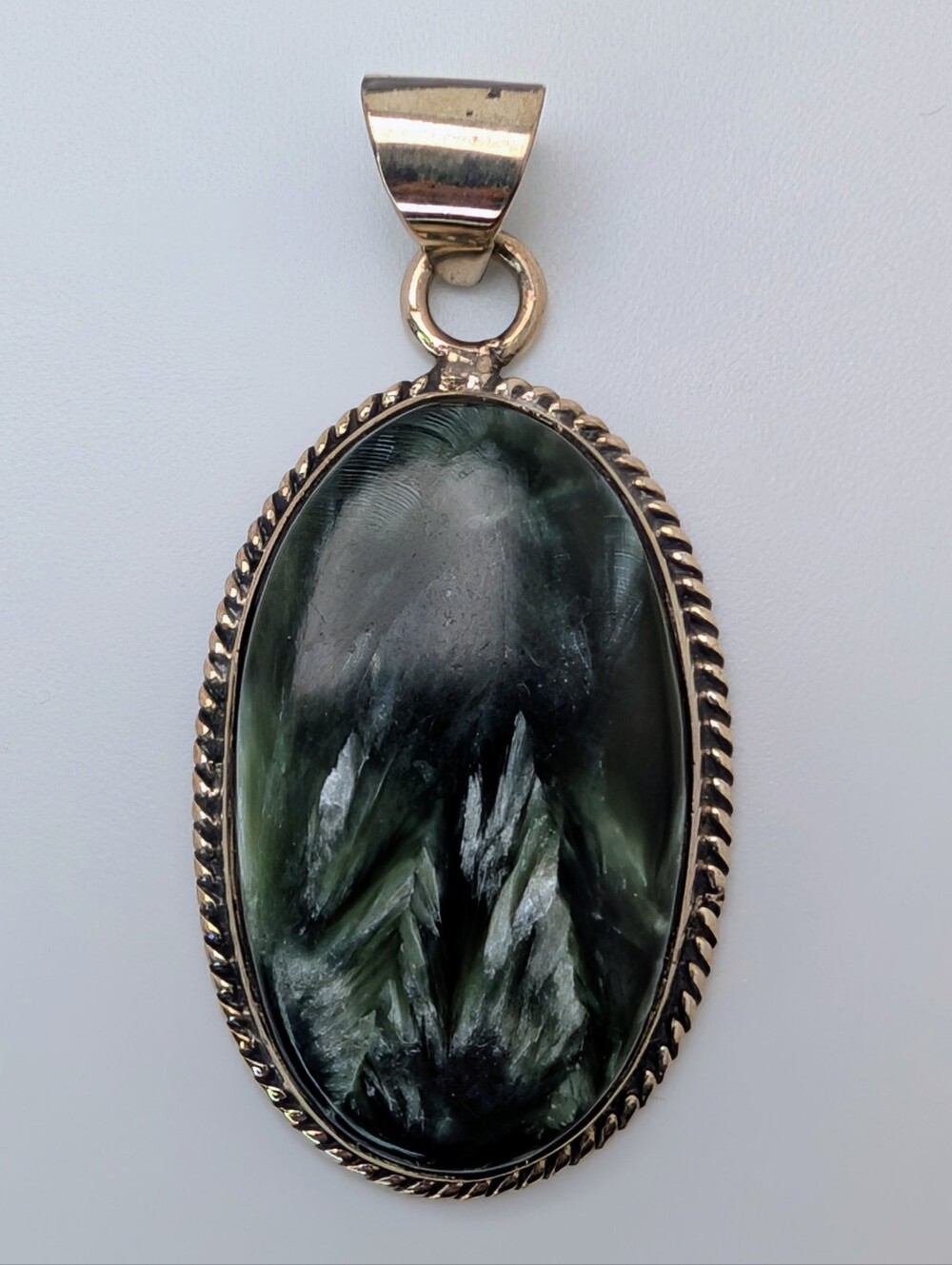 Seraphinite S925 Sterling Silver Gemstone Oval Pendant